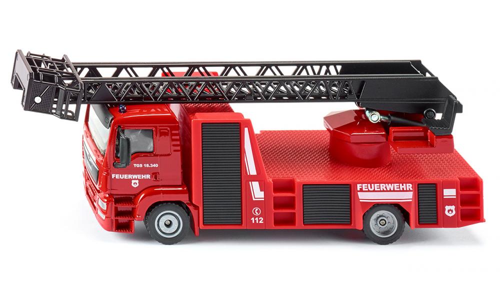 Modellino auto camion pompieri Siku MAN AERIAL LADDER FEUERWEHR 1:50 vigili f...