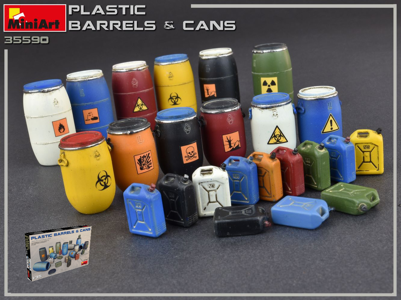Modellino diorami kit di montaggio Miniart  PLASTIC BARRELS & CANS KIT 1:35 m...