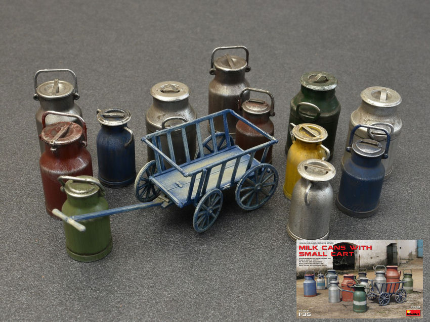 Model kit dioramas Miniart MILK CANS WSMALL CART MODEL KIT 1:35 vehicles