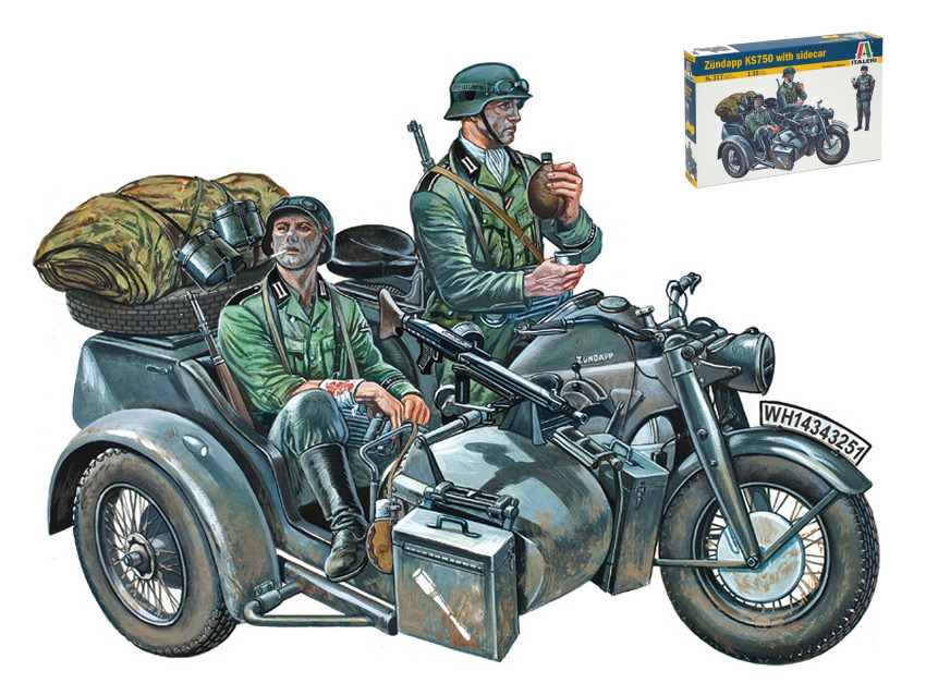 Modellino model kit di montaggio Italeri ZUNDAPP KS750 SIDECAR scala 1:35 mod...