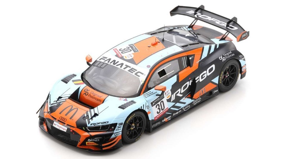 Modellino auto scala 1:18 Spark AUDI R8 GT3 SILVER CLASS 24H SPA 2022 racing car