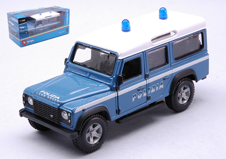 Modellino auto scala 1:32 Burago jeep LAND ROVER DEFENDER LWB POLIZIA modellismo